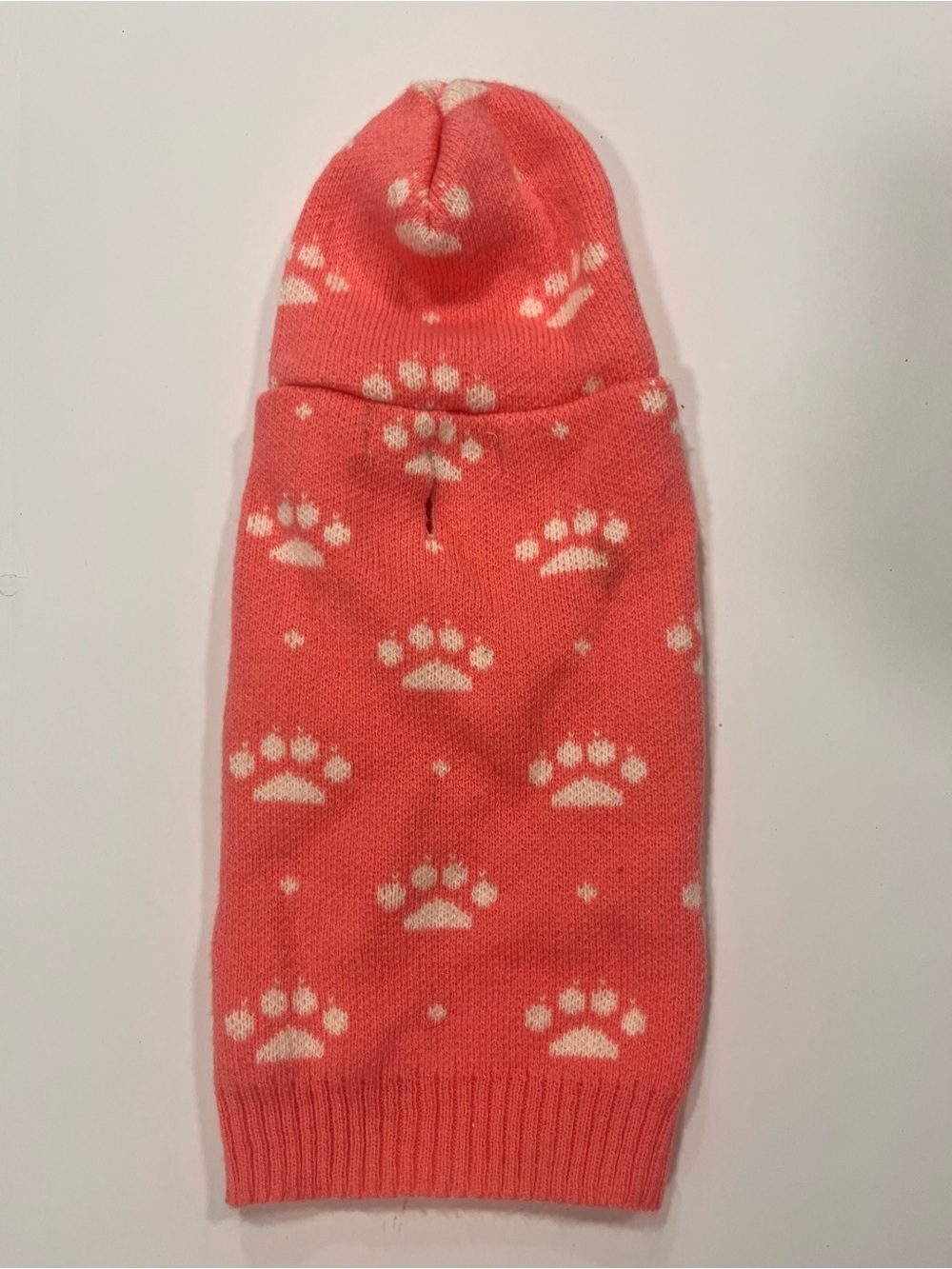 XS, Coral Paw Print Knit Dog Sweater Hoodie